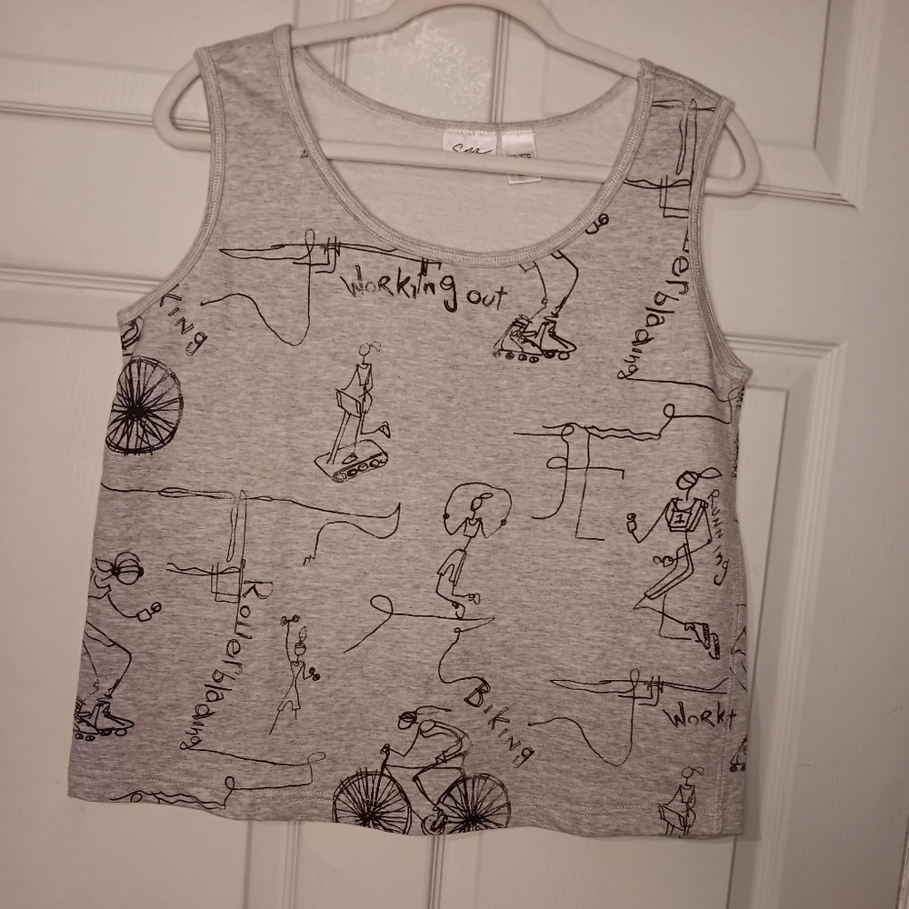 Chico's Spa Womens Sz 2 Gray Graphic Tank Top
